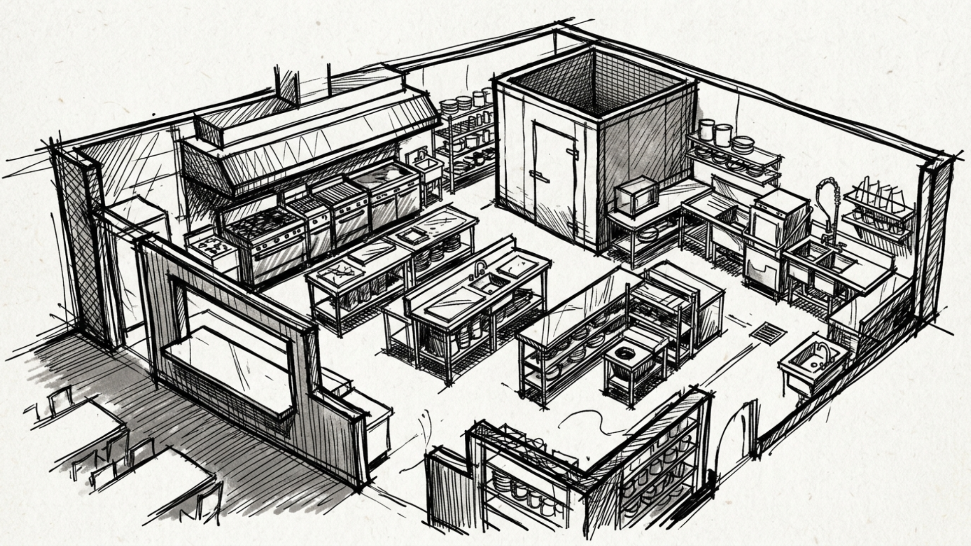Cocina profesional a medida para restaurante de alta cocina con acero inoxidable