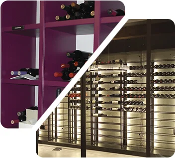 Interior de vinoteca integrada con botelleros a medida